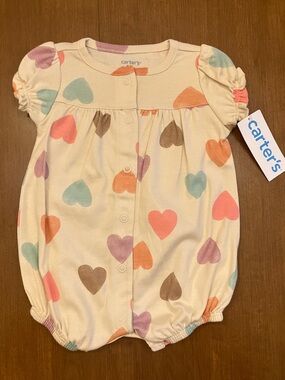 3M or 24M Carter's Cream Heart Print Baby Romper